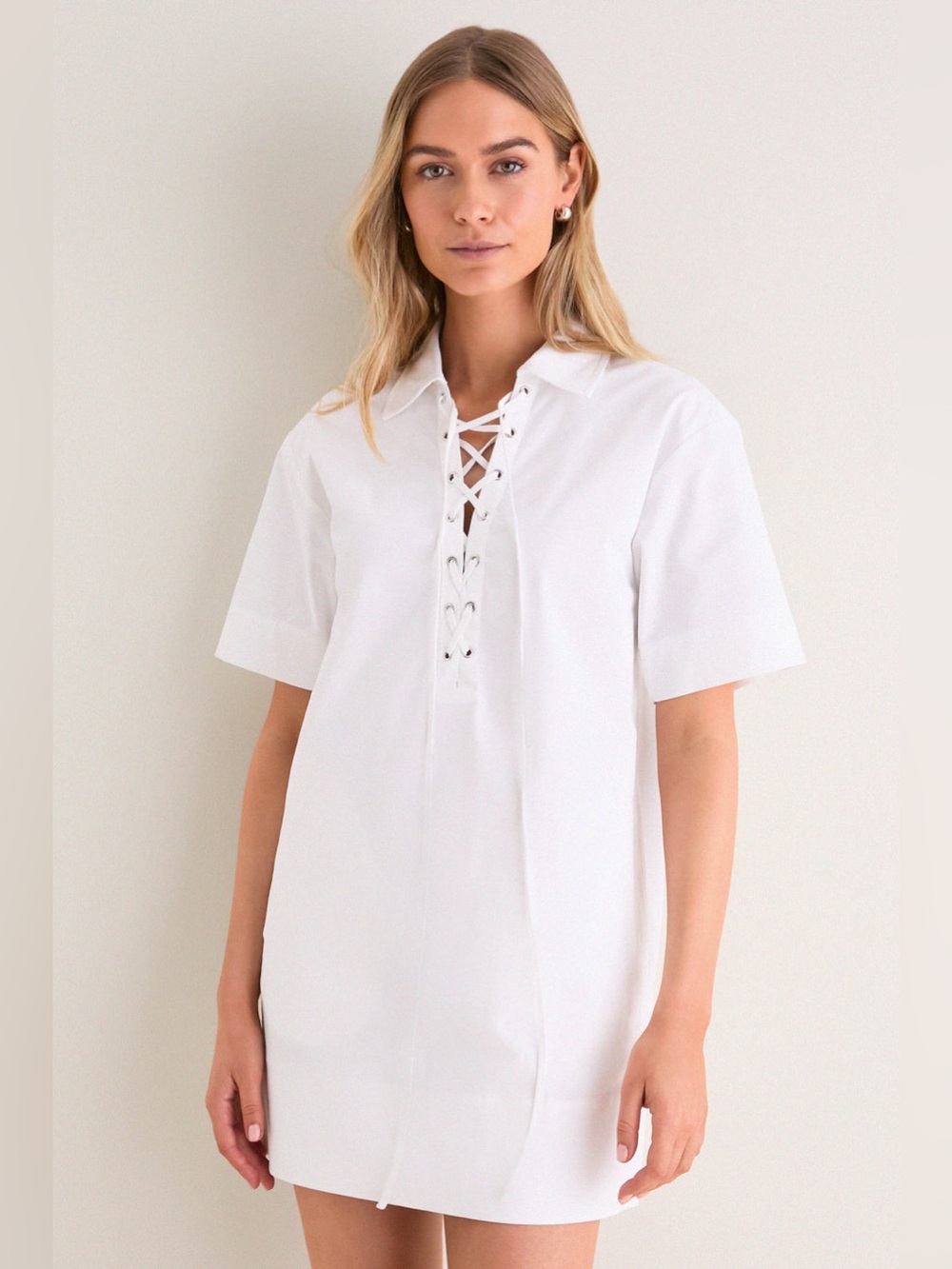 STAUD White Tove Dress Size Medium NWT Mini Shirtdress